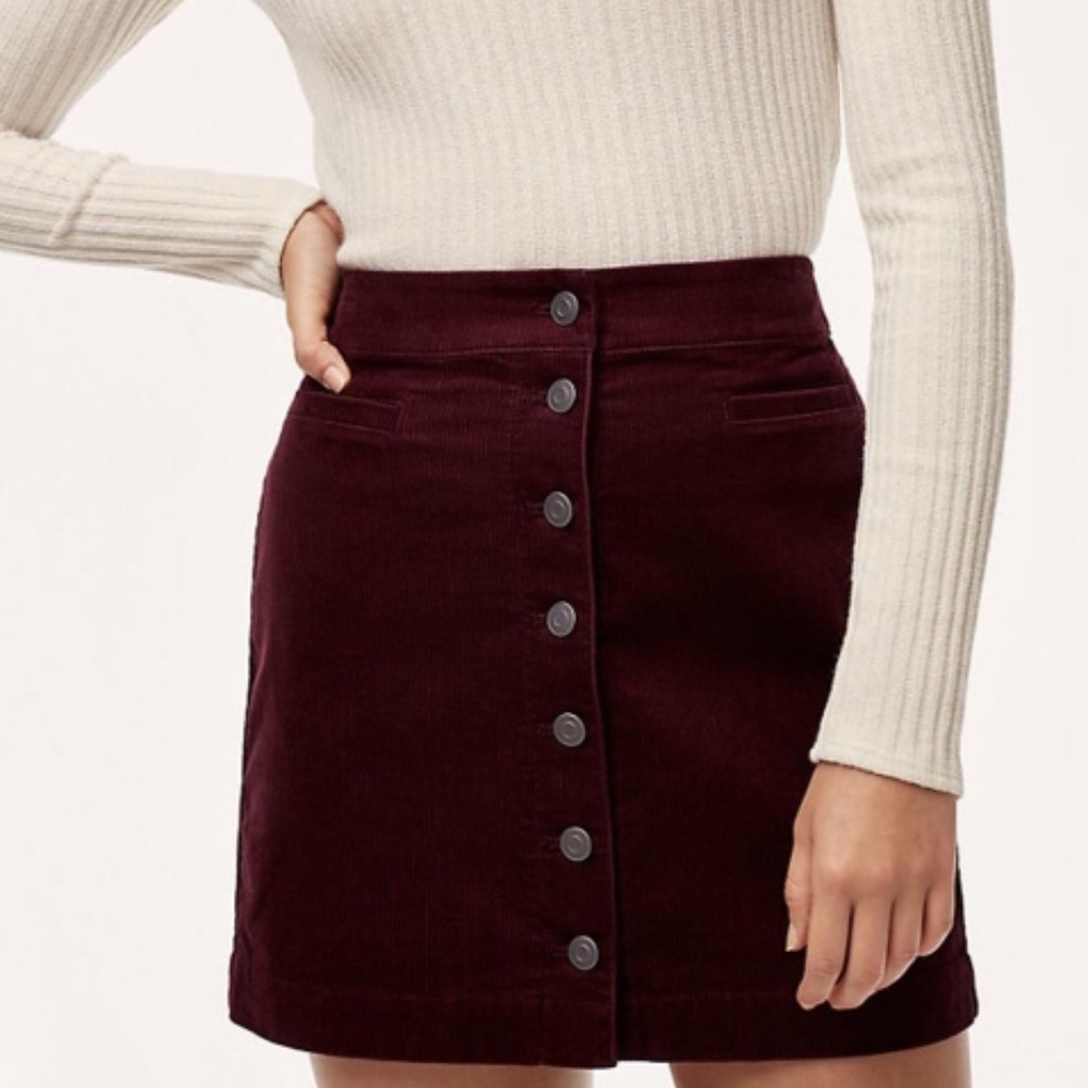 Wilfred Free Aritzia "NEW" Dark Clove Karmen Romantic Corduroy Mini Skirt Size 4